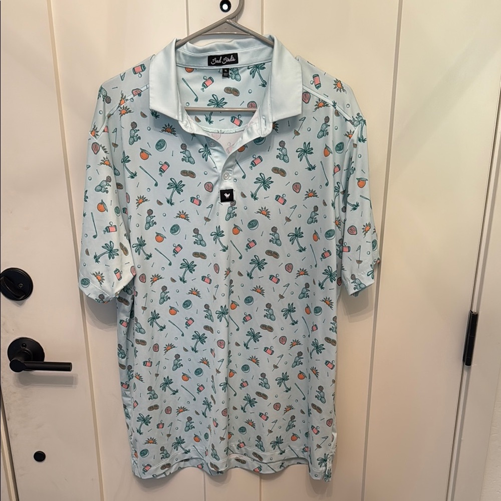 Bad Birdie Light Blue Patterned Men's golf polo